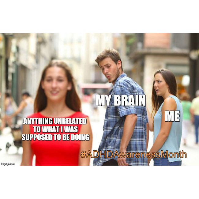 ADHS-Meme „Distracted Boyfriend": Das eigene Gehirn schaut allem hinterher, was nichts mit der eigentlichen Aufgabe zu tun hat.